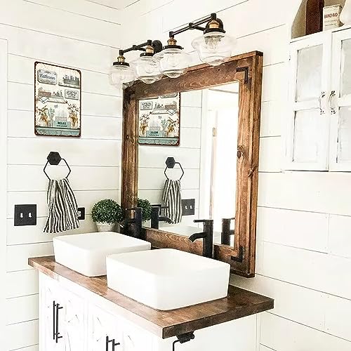 Farmhouse Bathroom Metal Tin Signs Rustic Flower Country Wall Art Decor
