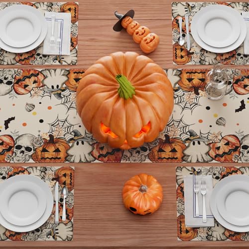 Halloween Skeleton Ghost Table Runner for Table Decoration 13x120 Inch (10.899 Sq Ft)