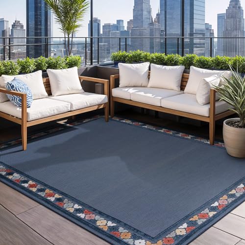 Outdoor Rug 8x10 Modern Bordered Area Rugs for Indoor and Outdoor Patio Easy to Clean Non Shedding Living Room Porch Garden Washable Outside Carpet