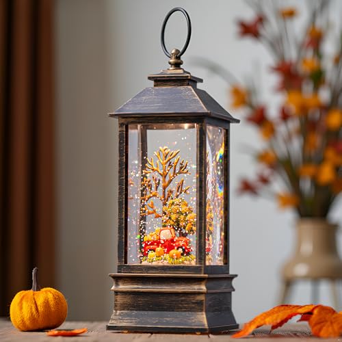Fall Snow Globe Lantern Thanksgiving Glittering Lighted Lantern