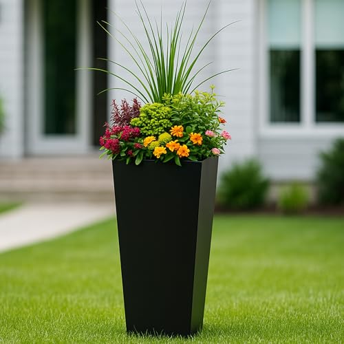 30" H x 15.4L x 15.4W Tall Taper Black Metal Planter