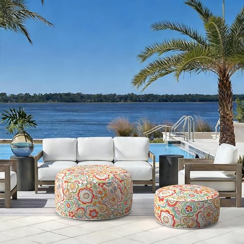 Indoor Outdoor Inflatable Ottoman with Handle D21 x H9 Inch