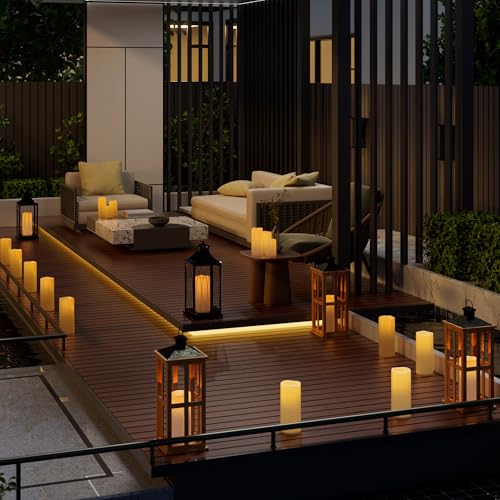 6" 8" 10" x 4" White Large Waterproof Outdoor Flameless Candles Battery Operated LED Flickering Pillar Candles with Remote and Timer for Indoor Outdoor Lanterns (3 Count)