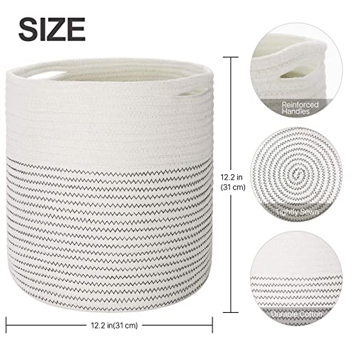Woven Cotton Rope Plant Basket for 11 12" Flower Pot White