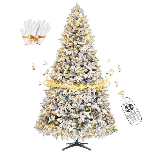 9ft Pre Lit Snow Flocked Rotating Christmas Tree with 600 Multi