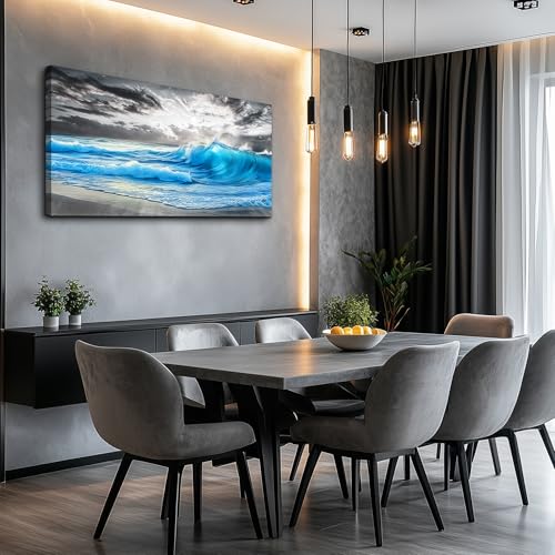 Beach Canvas Wall Art Blue Sea Wave Ocean Painting 20x40 In