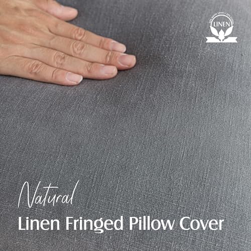 Decorative Linen Fringe Lumbar Throw Pillow Covers 12×20 Gray (2 Count)