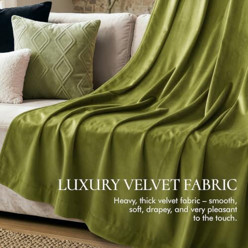 Moss Green Blackout Velvet Curtains Drapes 96 Inch Long 52"x96" (2 Count)