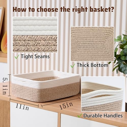Large Shallow Organizing Baskets 15x11x5.1 Inches (2 Count)