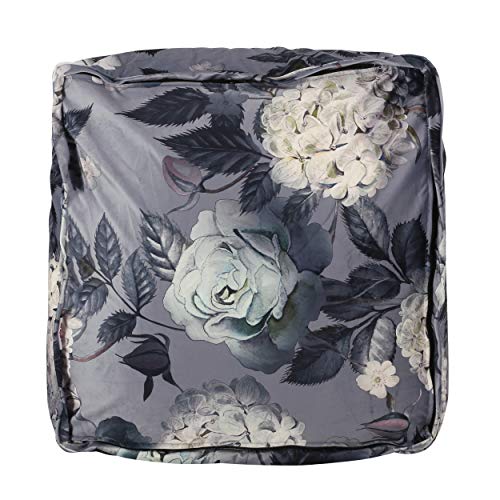 Traditional Velvet Flower Print Cube Pouf Ottoman Foot Stool