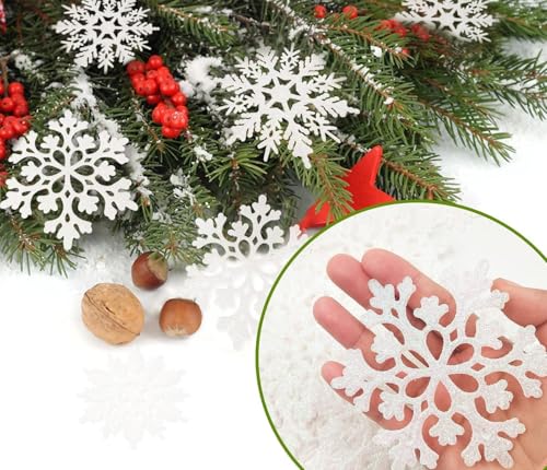 Glitter Snowflake Ornaments for Christmas Tree Decorations White (36 Count)
