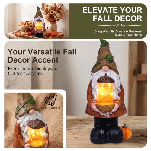 Fall Decor Lighted Gnome with LED Acorn Jar