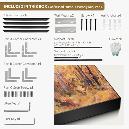 30"x60" Extra Large Framed Wall Art Golden Autumn Forest Path with Vibrant Foliage for Home Living Room Bedroom Decor