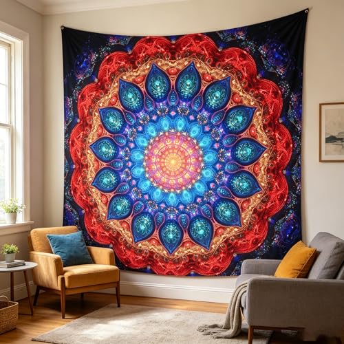 Blacklight Mandala Tapestry for Bedroom