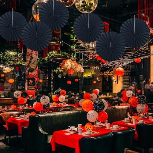 Black Party Decorations Black Hanging Paper Round Fans Set DIY 16in
