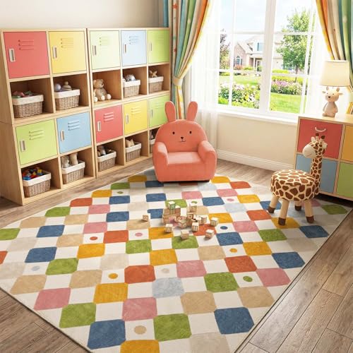 7x9 Area Rug Washable Kids Rug Colorful Classroom Playroom Mat (63 Sq Ft)