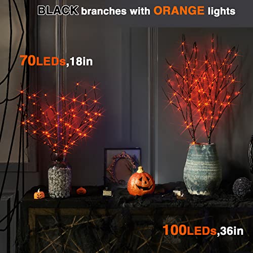 Halloween Lighted Branches with Timer 100 LED Orange Fairy Lights 32IN