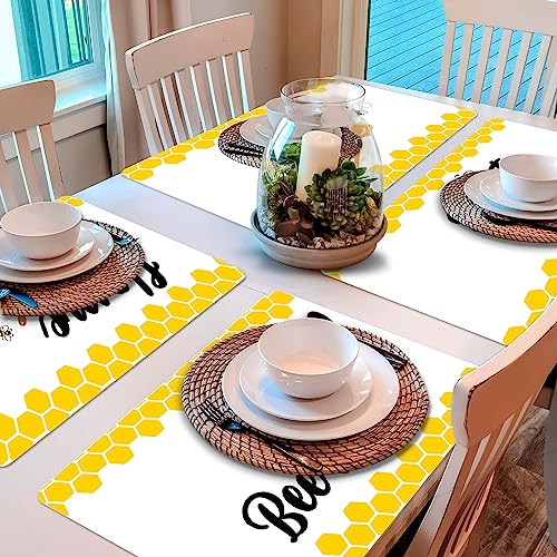 Honey Bee Plastic Placemats Set of 6 Summer Table mats 17×13×0.04in (6 Count)
