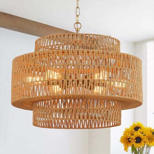 23.6" Gold Rattan Chandelier (6 Count)