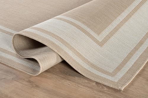 Outdoor Rug 8x10 Modern Bordered Area Rugs for Indoor and Outdoor Patio Deck Porch Garden Waterproof Weather Sun Resistant Washable Outside Carpet (80 Sq Ft)