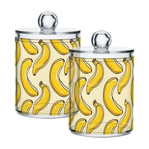 2 Pack Qtip Holder Organizer Dispenser Bananas Yellow Bathroom Storage Canister Cotton Ball Holder Container for Cotton Pads (2 Count)