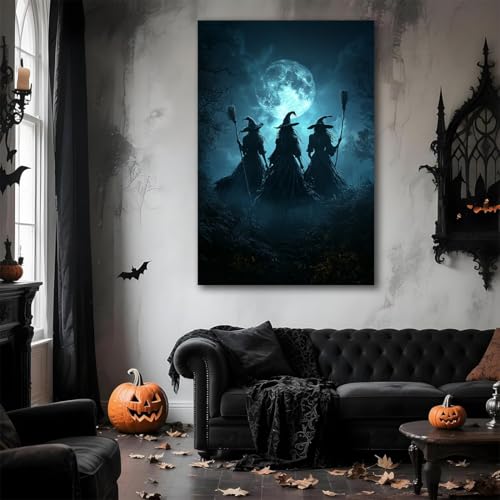 Moonlight Witches Halloween Canvas Art Picture