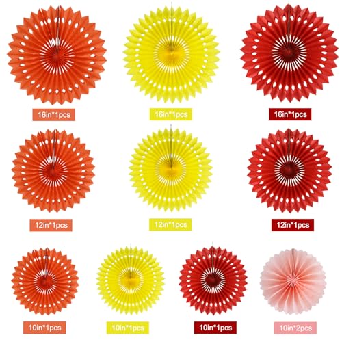 Honeycomb Round Paper Fans Fall Orange Hanging Party Decoration