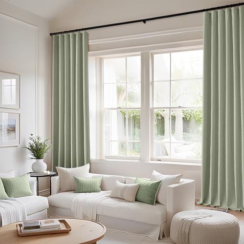 100% Blackout Back Tab Pleat Linen Curtains 50" Wx96 L (2 Count)