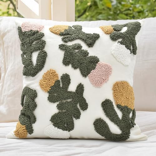 Throw Pillow Covers 18x18 Boho Tufted Fall Floral for Couch