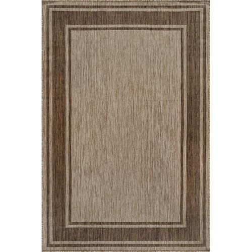 Large Outdoor Rug 9x12 Modern Bordered Area Rugs for Indoor and Outdoor Patio Deck Porch Garden Waterproof Weather Sun Resistant Washable Outside Carpet (108 Sq Ft)