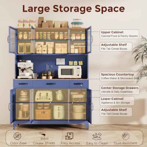 74.8" Tall Metal Pantry Cabinet with Charging Station & LED Light