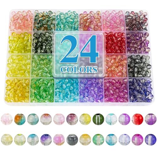 24 Colors 1200PCS Transparent Gradient Glass Beads Kit (1200 Count)
