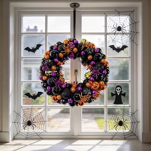 17 Inch Halloween Ball Wreath for Front Door with Lights