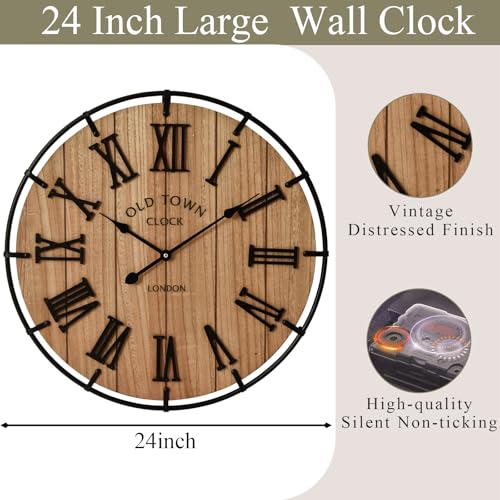 24 Inch Large Farmhouse Wall Clock