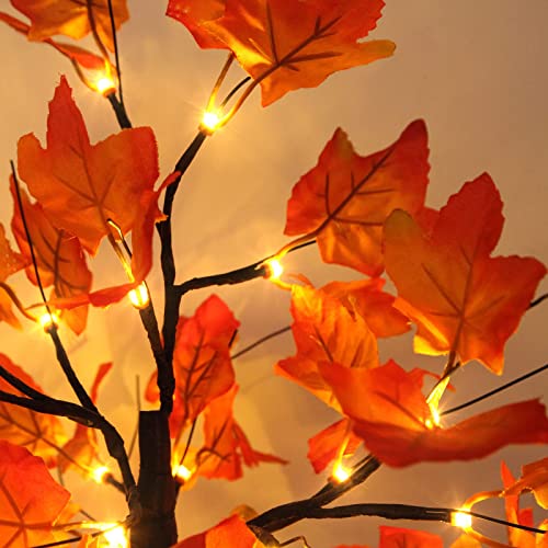4Pcs 2FT Lighted Maple Tree 96LED Artificial Fall Tree Decor for Thanksgiving Harvest Home Decoration (4 Count)