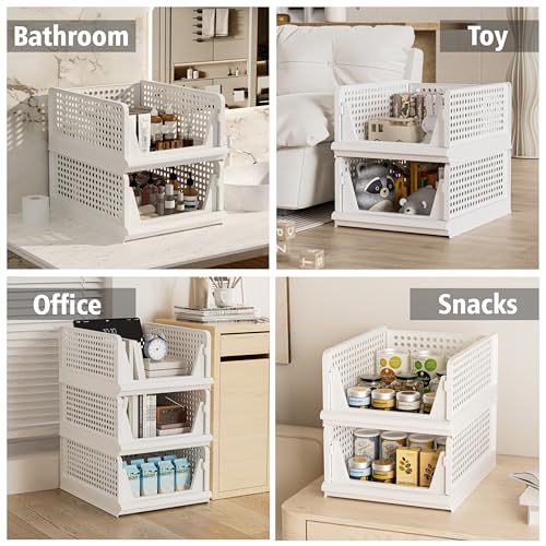 5 Pack Stackable Plastic Storage Basket Closet Organizer Bin Foldable Clothes Organizer Storage Drawer Shelf Container for Living room Bathroom Kitchen Office (5 Count)