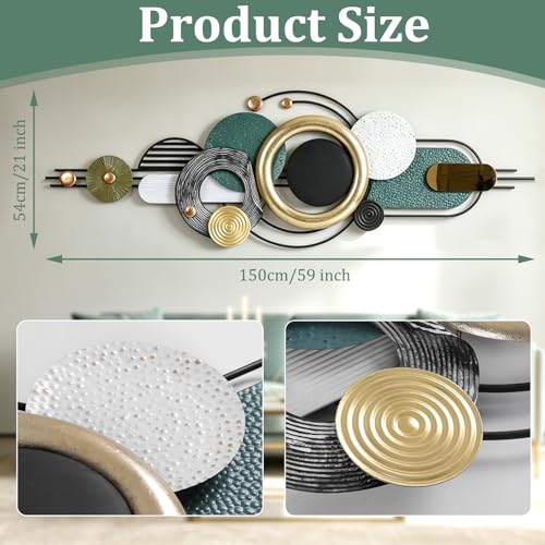 Wall Art Decor Large Metal Wall Art Modern Geometric Circular Decor 59"x21" Wall Sculptures Wall Hanging Decoration for Living Room Dinning Room Bedroom Entryway Kitchen