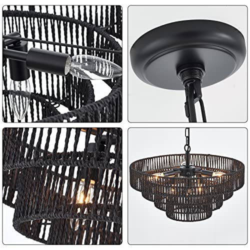 20” Hand Woven Rattan Chandelier 6
