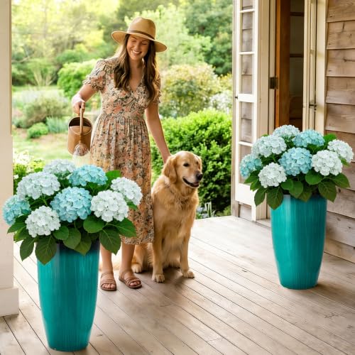 Autodaya 24" Faux Ceramic Large Planters for Outdoor Plants (2 Count)