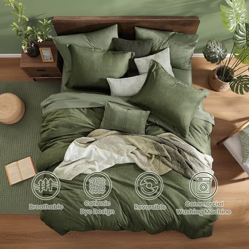 Queen Comforter Set 7 Pieces Cationic Green Bed in a Bag