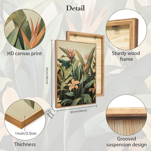 Boho Tropical Leaves Framed Canvas Wall Art