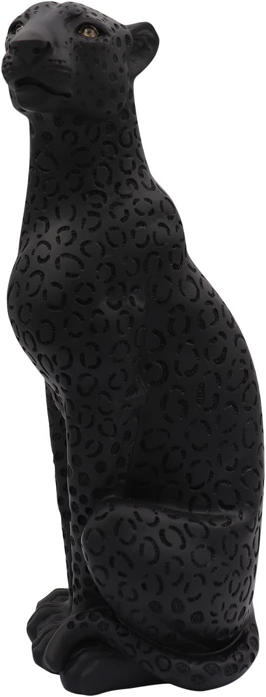 Cheetah Statue Black Panther Black Leopard Statue 11”H Resin Modern Animal Sculpture Figurine Desktop Table Top Decoration for Home Office Decor