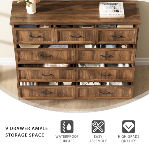 Farmhouse 9 Drawer Dresser for Bedroom