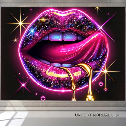 Blacklight Tapestry Lips Wallpaper Room Decor 78 x 59 Inch