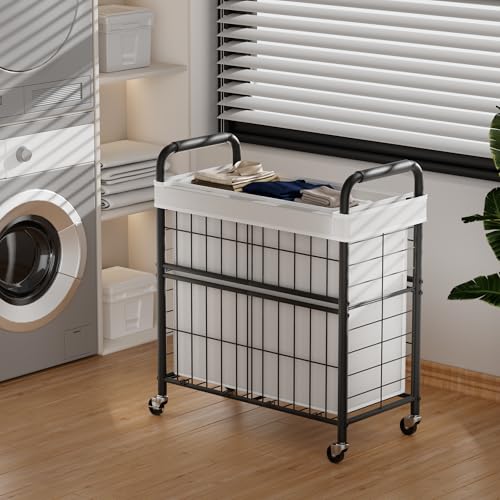 145L Rolling laundry Sorter Hamper Basket 3 Section with Wheels