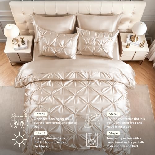 Satin Queen Comforter Set Beige