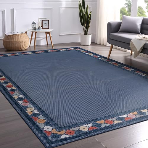 Outdoor Rug 8x10 Modern Bordered Area Rugs for Indoor and Outdoor Patio Easy to Clean Non Shedding Living Room Porch Garden Washable Outside Carpet
