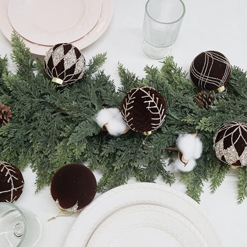 3.15INCH Brown Velvet Ornaments for Christmas Tree (12 Count)