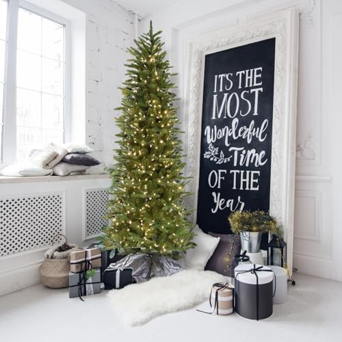 9 Ft. Carmel Pine Slim Artificial Christmas Tree with Warm White LED Lights and Stand