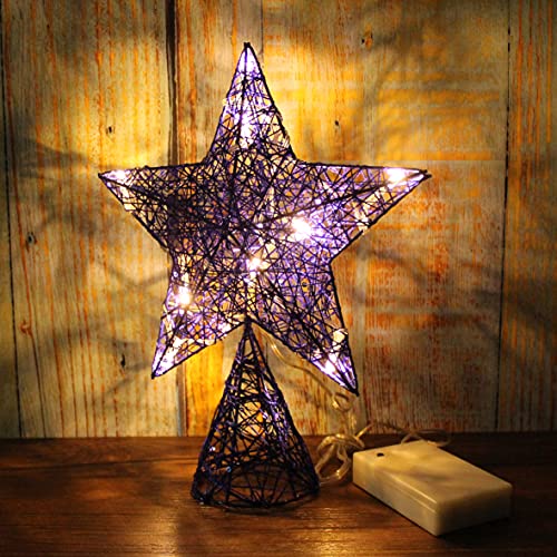Blue Tree Top Star with Warm White LED Lights and Timer for Christmas Ornaments and Holiday Seasonal Décor